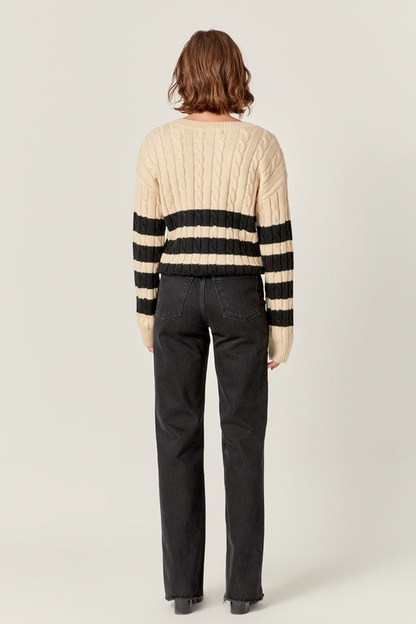 English Factory Striped Cable Knit Sweater BEIGE/BLACK