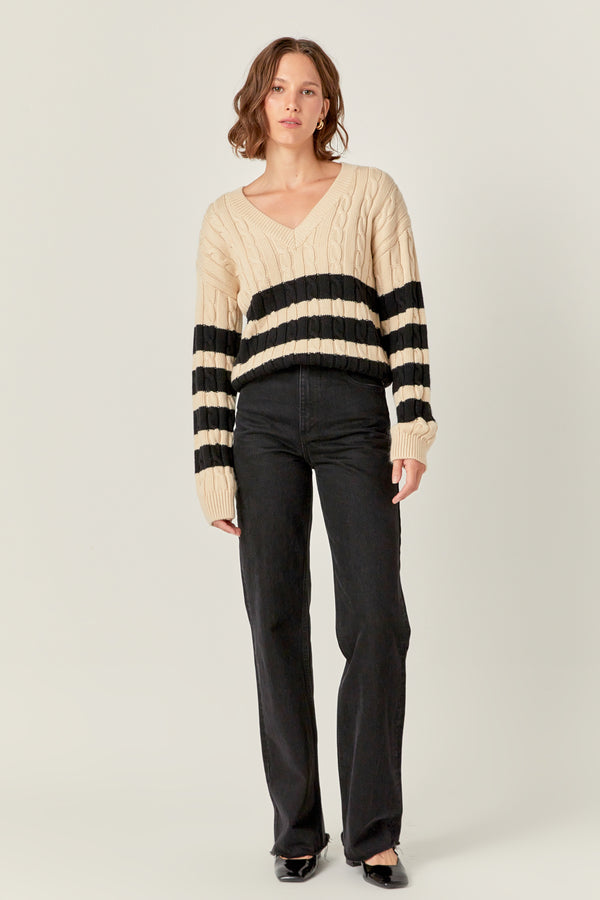 english factory Striped Cable Knit Sweater BEIGE/BLACK