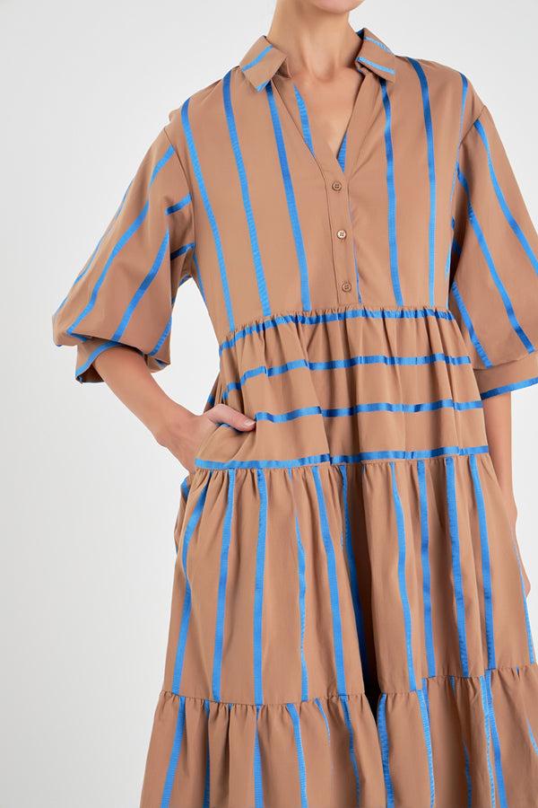 English Factory Striped Collared Midi Dress BROWN MULTI