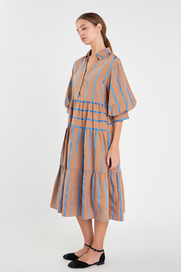 English Factory Striped Collared Midi Dress BROWN MULTI