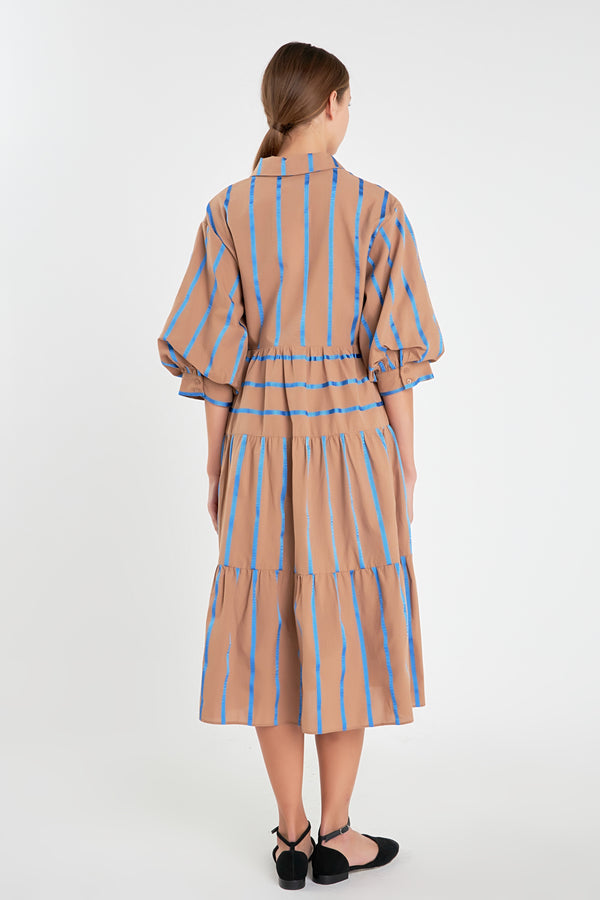 English Factory Striped Collared Midi Dress BROWN MULTI