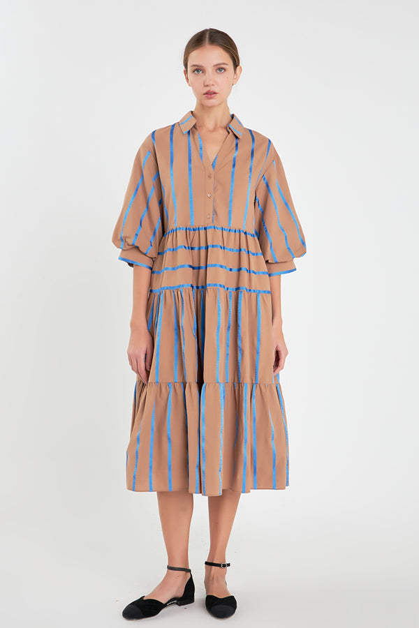 english factory Striped Collared Midi Dress BROWN MULTI