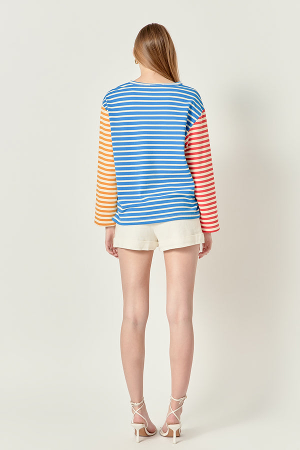 English Factory Striped Color Block Long Sleeve Tee BLUE MULTI