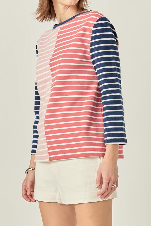 English Factory Striped Color Blocked 3/4 Length Sleeve Tee MULTI