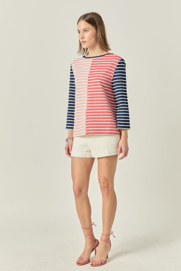 English Factory Striped Color Blocked 3/4 Length Sleeve Tee MULTI