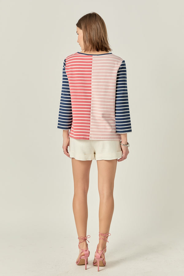 English Factory Striped Color Blocked 3/4 Length Sleeve Tee MULTI