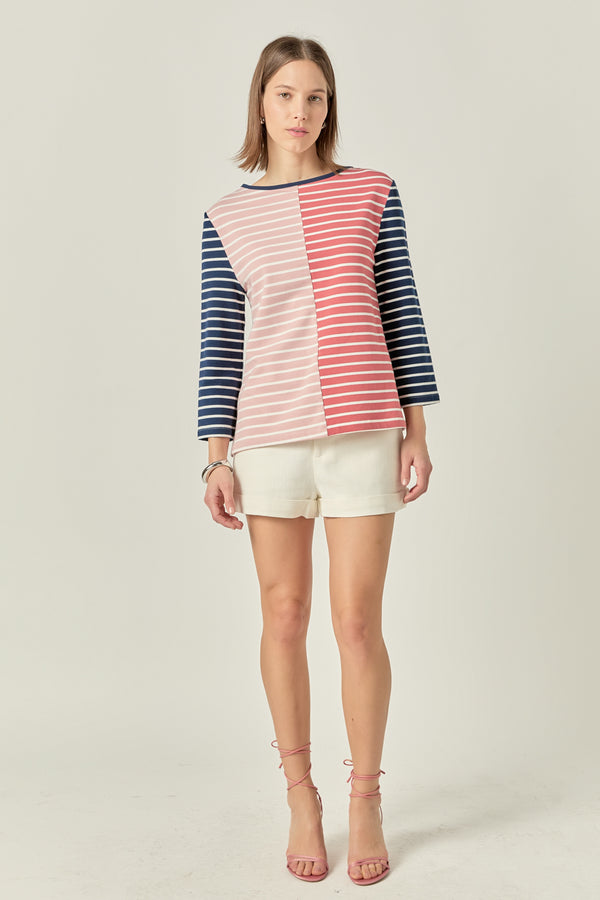 english factory Striped Color Blocked 3/4 Length Sleeve Tee MULTI
