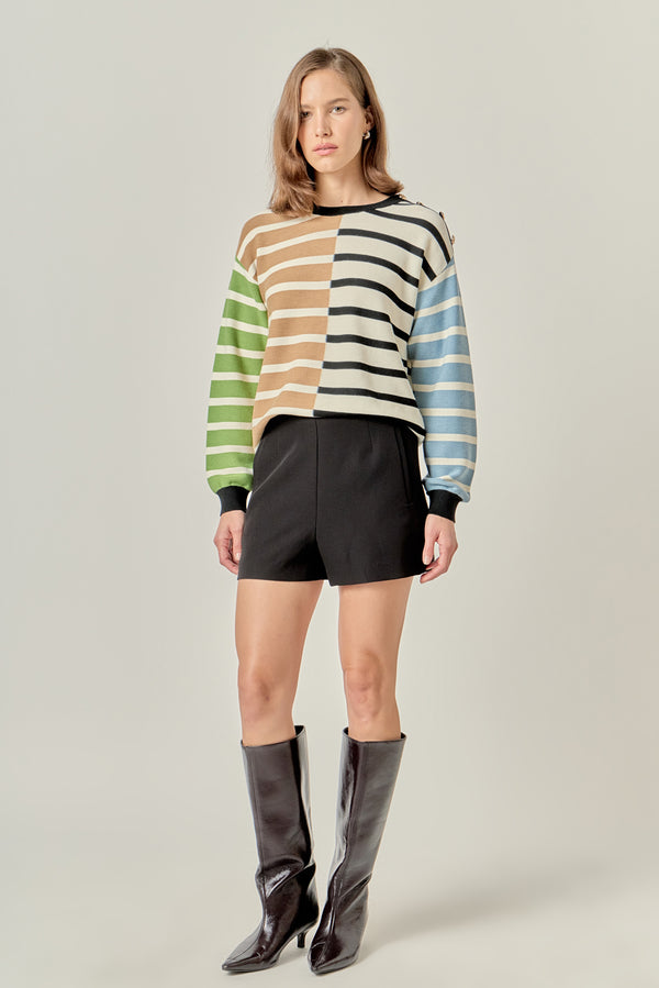 English Factory Striped Combo Sweater With Buttons MULTI