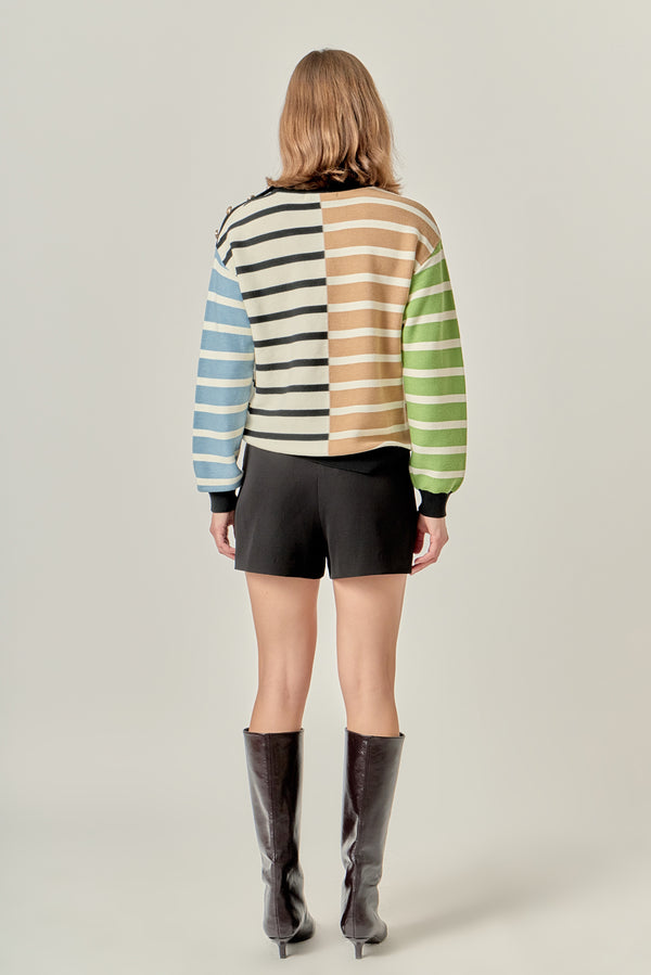 English Factory Striped Combo Sweater With Buttons MULTI
