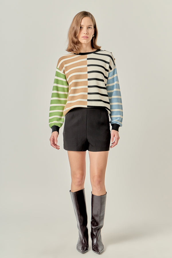 english factory Striped Combo Sweater with Buttons MULTI