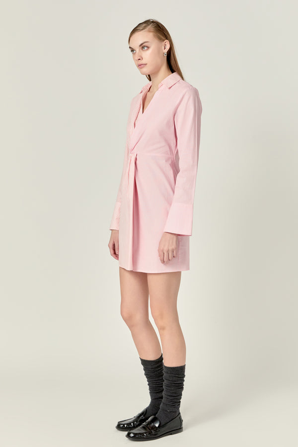 English Factory Striped Combo Twist Front Shirt Dress WHITE/PINK