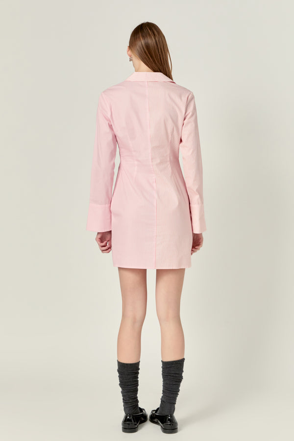 English Factory Striped Combo Twist Front Shirt Dress WHITE/PINK
