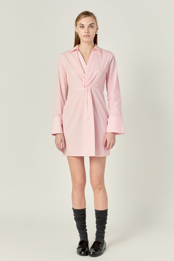english factory Striped Combo Twist Front Shirt Dress WHITE/PINK