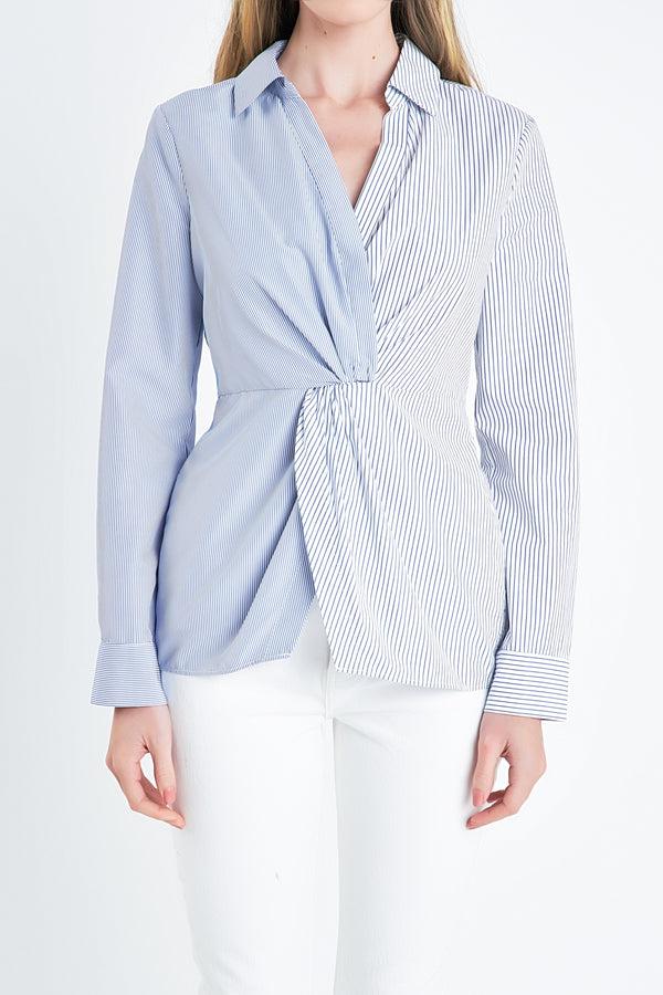 English Factory Striped Combo Twist Front Shirt WHITE/BLUE
