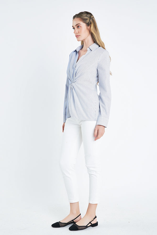 English Factory Striped Combo Twist Front Shirt WHITE/BLUE