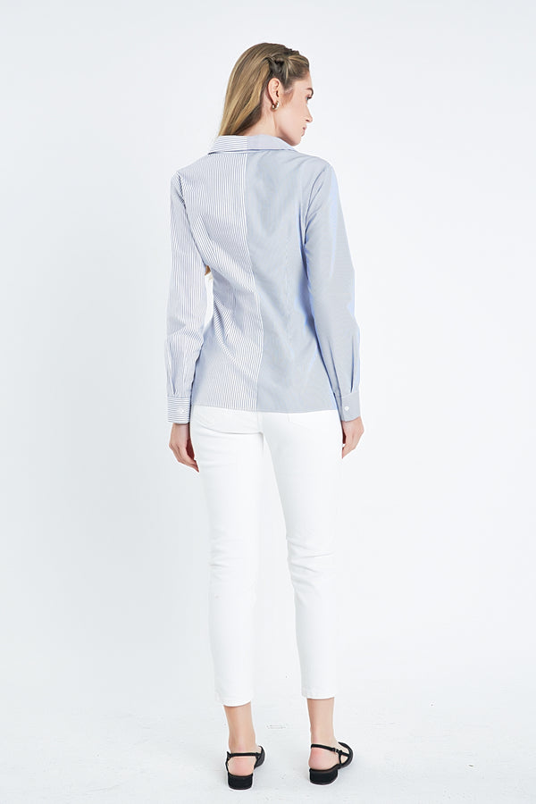 English Factory Striped Combo Twist Front Shirt WHITE/BLUE
