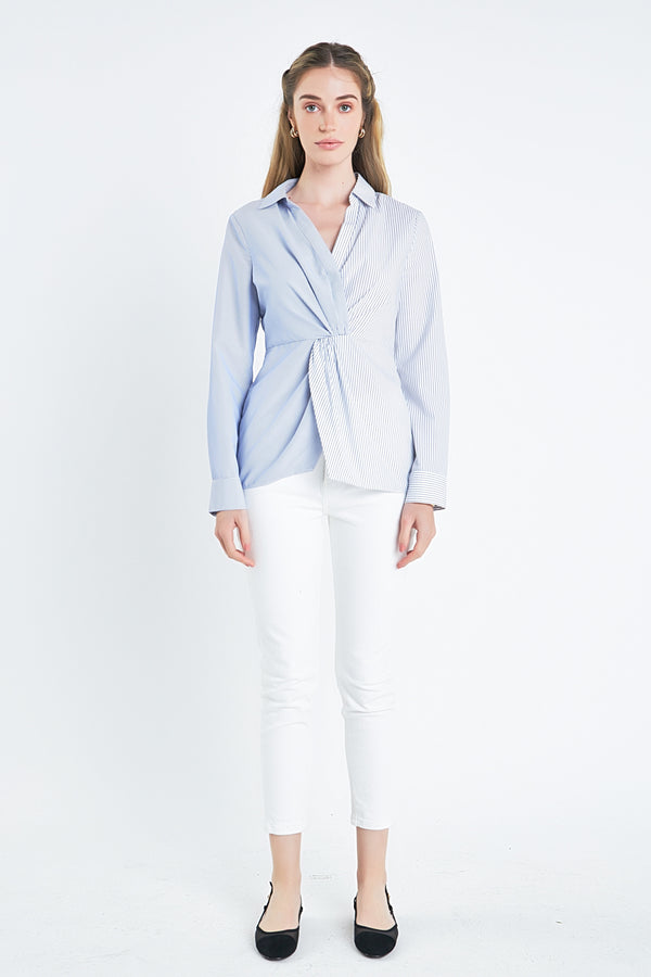 english factory Striped Combo Twist Front Shirt WHITE/BLUE