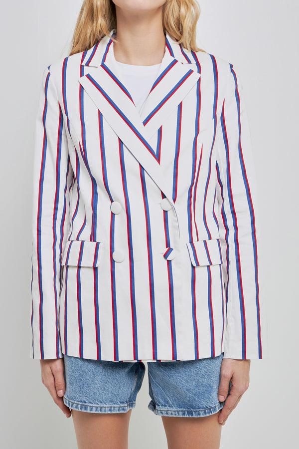 English Factory Striped Double Breasted Blazer WHITE