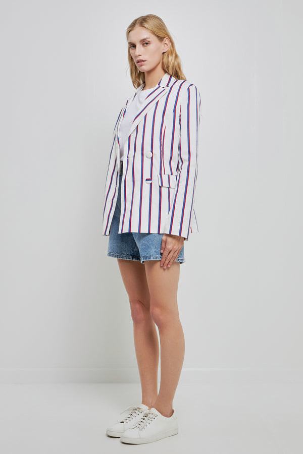 English Factory Striped Double Breasted Blazer WHITE