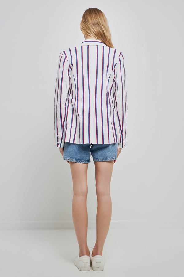 English Factory Striped Double Breasted Blazer WHITE