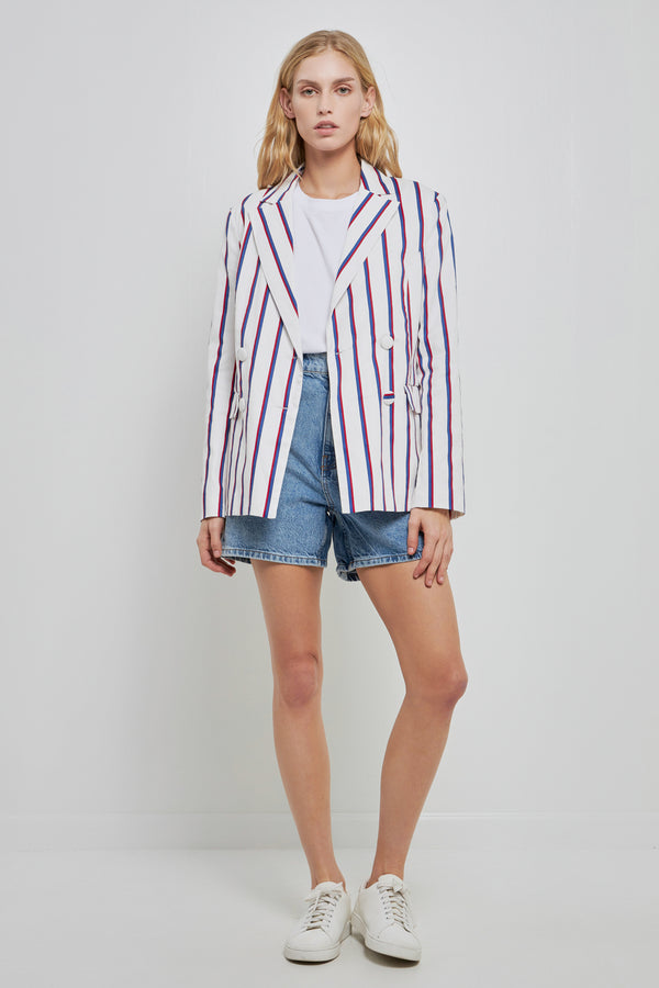 english factory Striped Double Breasted Blazer WHITE