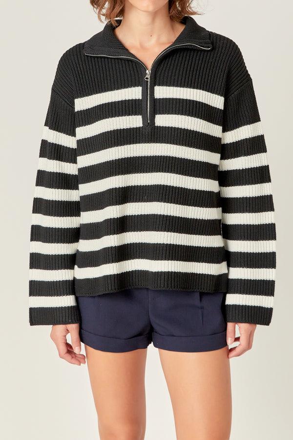 English Factory Striped Half-Zip Knitted Sweater BLACK/WHITE