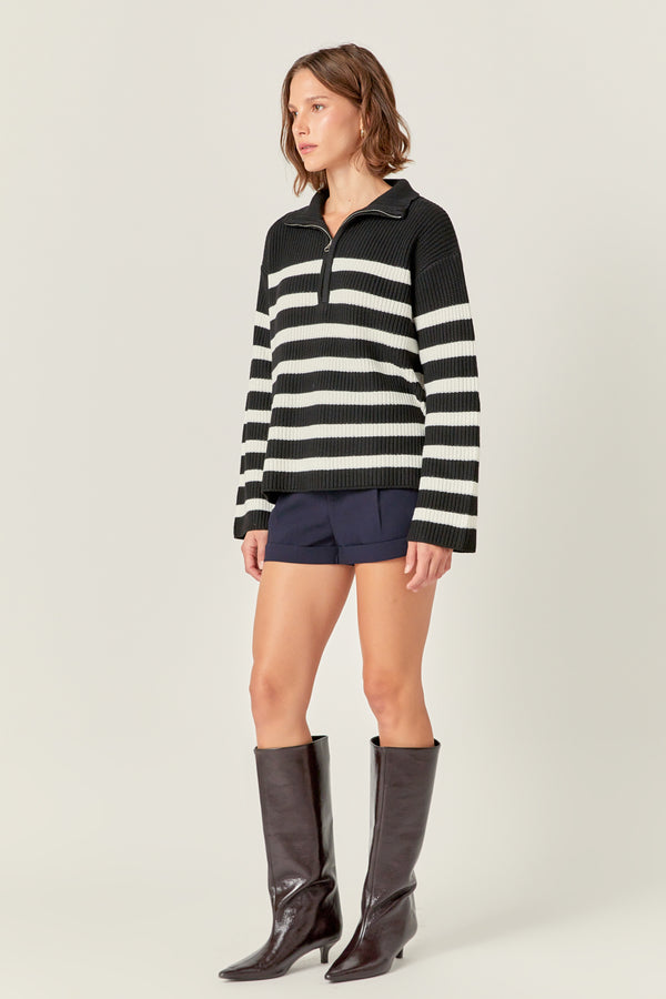English Factory Striped Half-Zip Knitted Sweater BLACK/WHITE