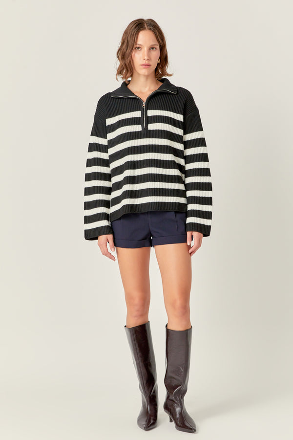 english factory Striped Half-Zip Knitted Sweater BLACK/WHITE