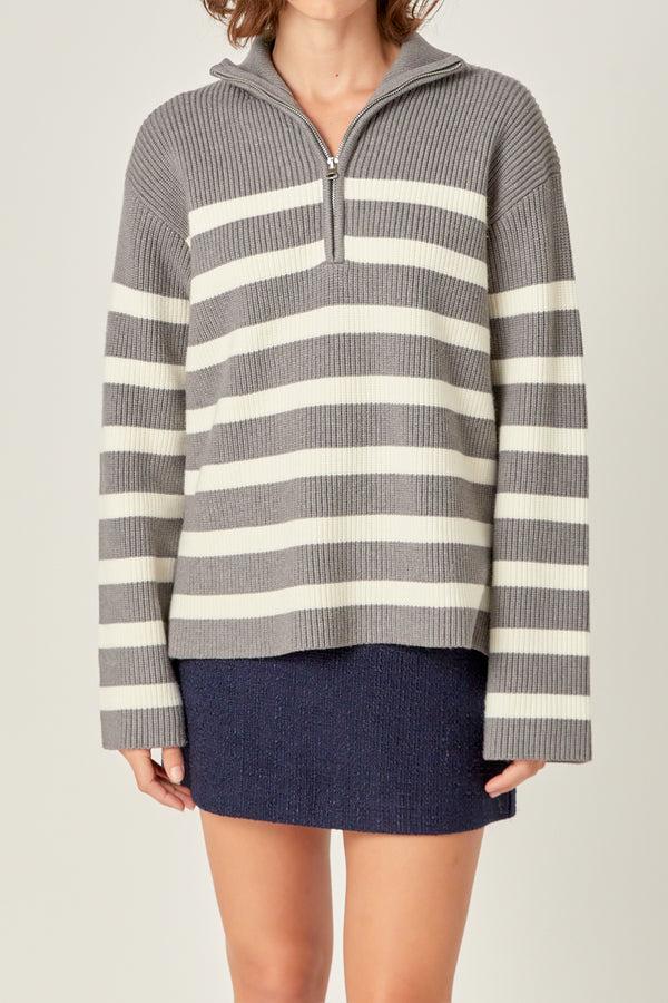 English Factory Striped Half-Zip Relaxed Sweater GREY/CREAM