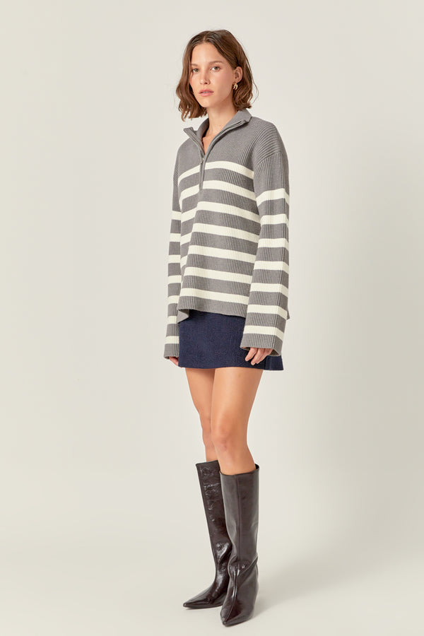 English Factory Striped Half-Zip Relaxed Sweater GREY/CREAM