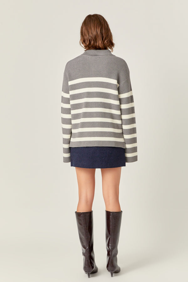 English Factory Striped Half-Zip Relaxed Sweater GREY/CREAM