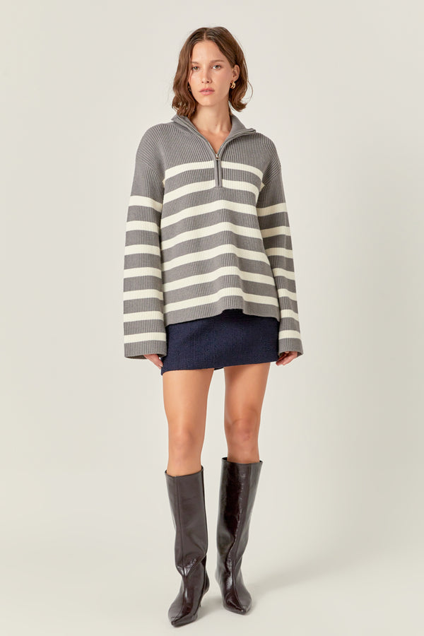 english factory Striped Half-Zip Relaxed Sweater GREY/CREAM
