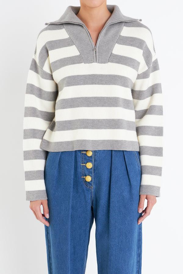 English Factory Striped Half-Zip Sweater GREY/IVORY