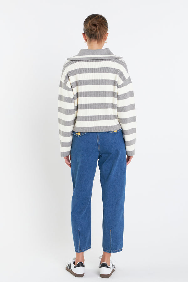 English Factory Striped Half-Zip Sweater GREY/IVORY