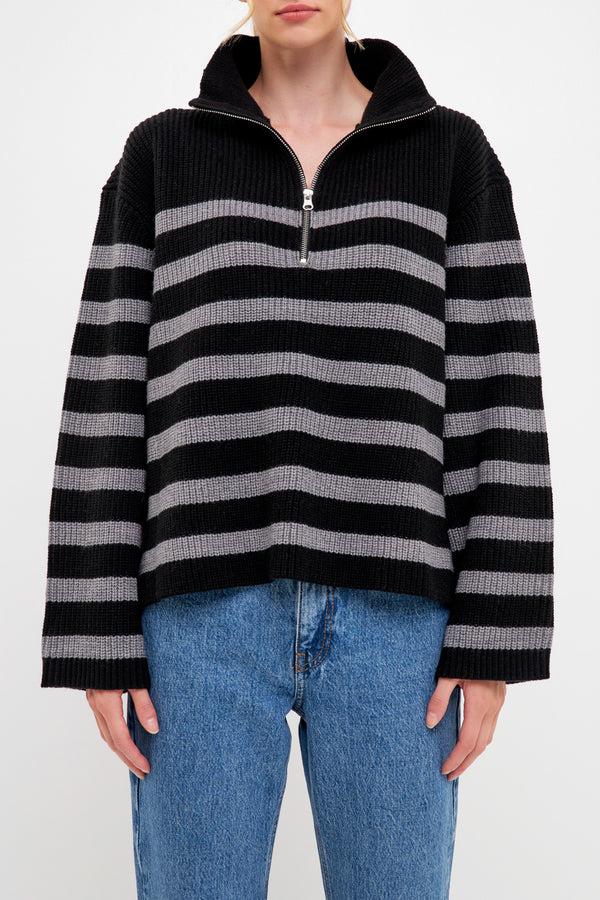 English Factory Striped Half-Zip Sweater- Sale BLACK/GREY STRIPE