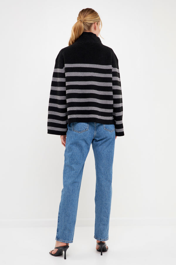 English Factory Striped Half-Zip Sweater- Sale BLACK/GREY STRIPE