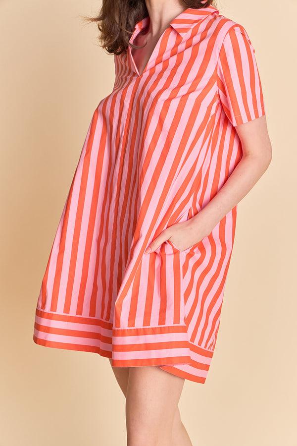 English Factory Striped Jacquard Mini Shirt Dress PINK/ORANGE