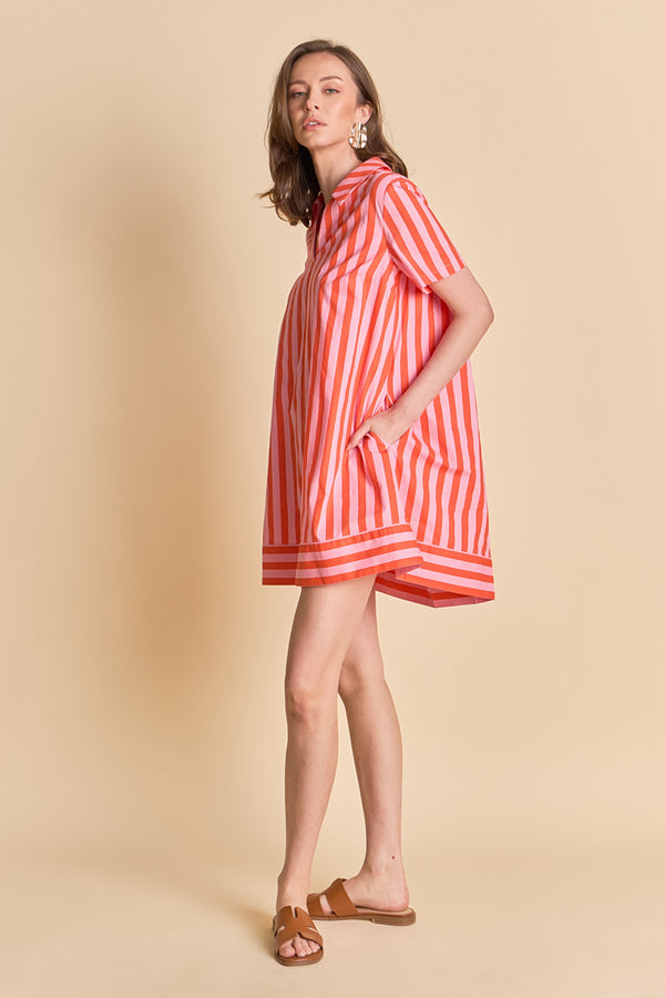 English Factory Striped Jacquard Mini Shirt Dress PINK/ORANGE
