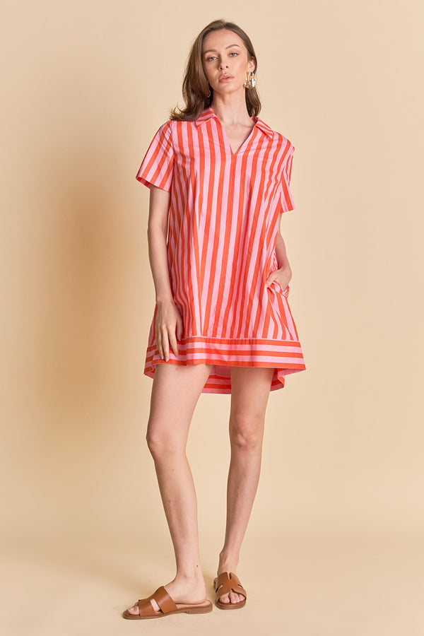 english factory Striped Jacquard Mini Shirt Dress PINK/ORANGE