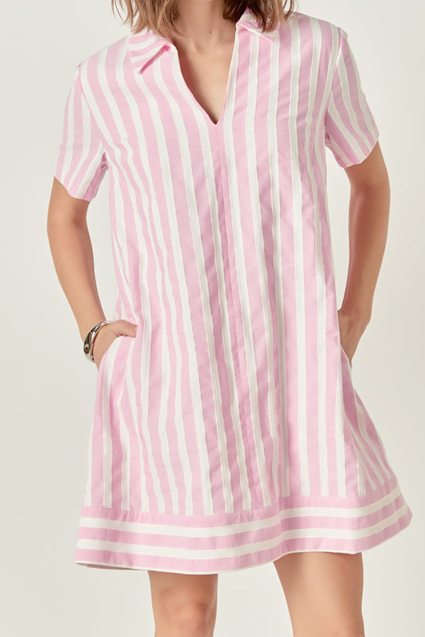 English Factory Striped Jacquard Mini Shirt Dress PINK/WHITE