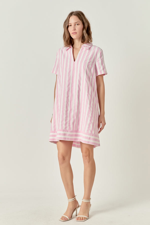 English Factory Striped Jacquard Mini Shirt Dress PINK/WHITE