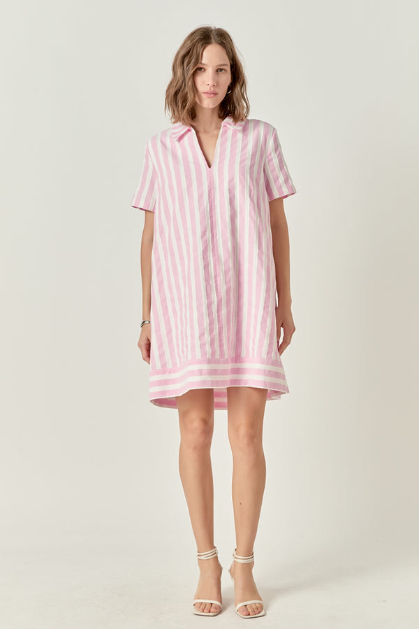 english factory Striped Jacquard Mini Shirt Dress PINK/WHITE