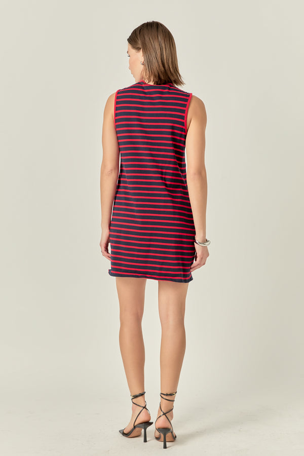 English Factory Striped Knit Lace Up Dress NAVY/RED