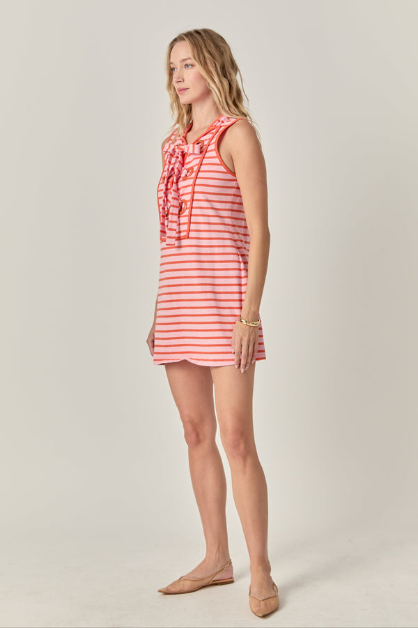 English Factory Striped Knit Lace Up Dress PINK/ORANGE