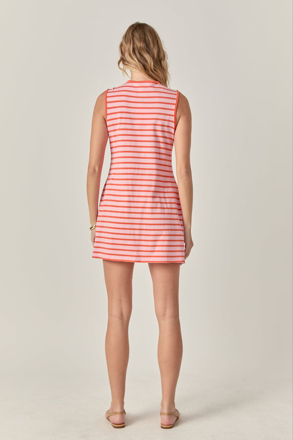 English Factory Striped Knit Lace Up Dress PINK/ORANGE