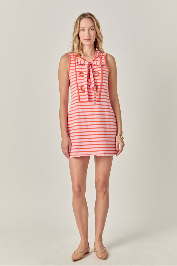 english factory Striped Knit Lace Up Dress PINK/ORANGE