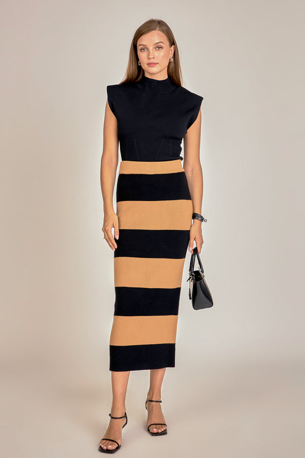 english factory Striped Knit Midi Skirt CAMEL/BLACK