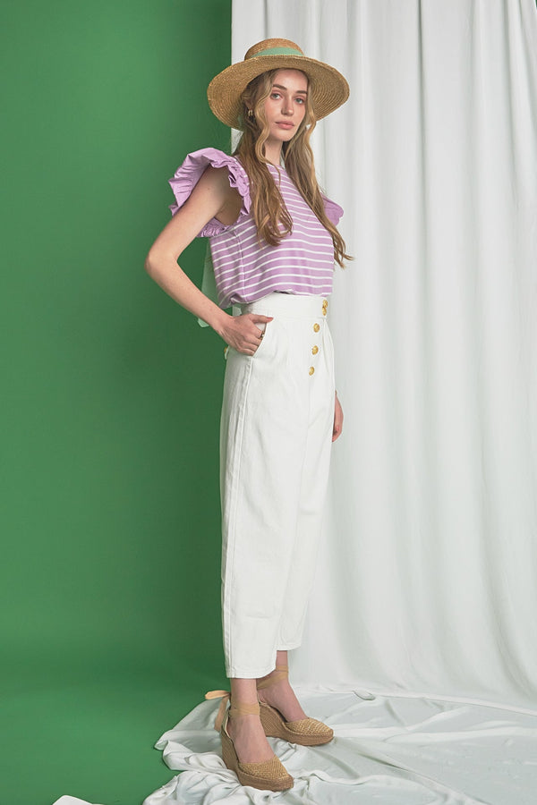 English Factory Striped Knit With Poplin Puff Sleeve Top LILAC/WHITE