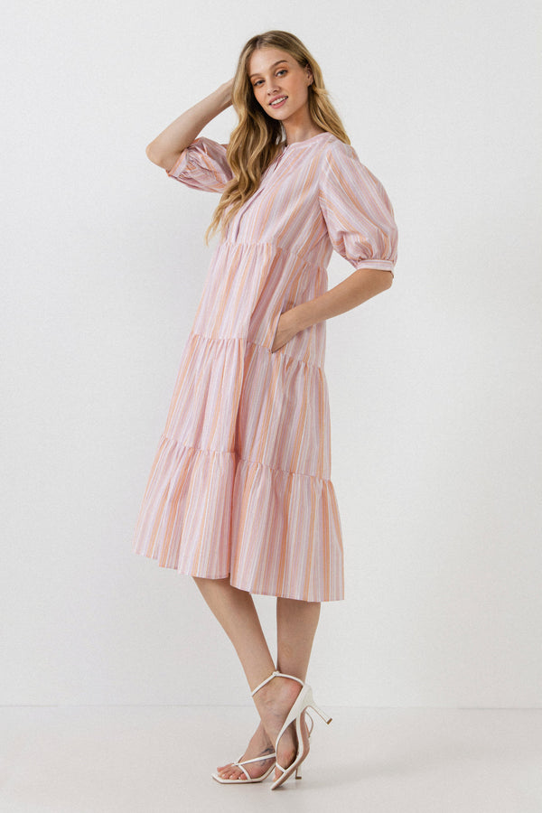 English Factory Striped Midi Dress In Orange ORANGE MULTI