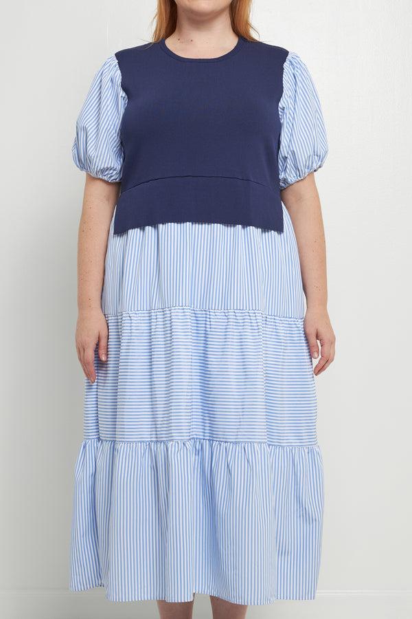 English Factory Striped Mixed Media Maxi Dress NAVY / STRIPE